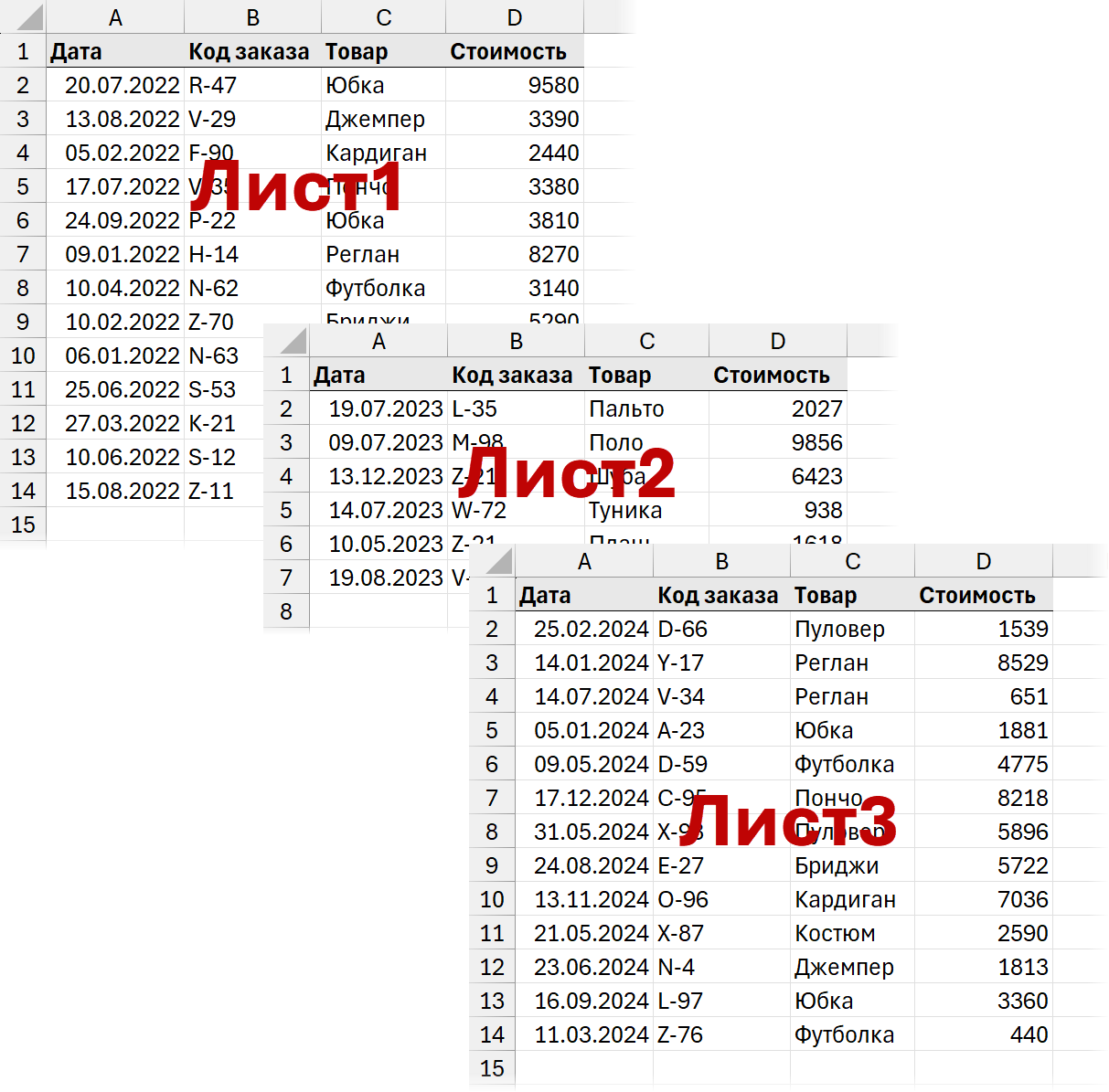 Три листа с исходными таблицами для поиска Три листа с исходными таблицами для поиска